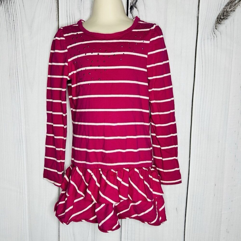 Childrens Place Girls Long Sleeve Pink Striped Sequined Dress Sz 5/6 Small Knit